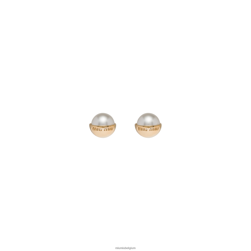 Miu Miu goud/cremeoorbellen van metaal en parels N8F6L1306 juwelen