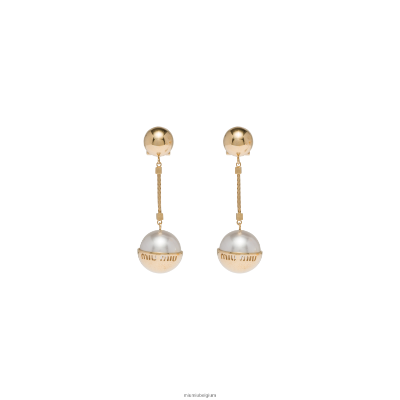 Miu Miu goud/cremeoorbellen van metaal en parels N8F6L1307 juwelen