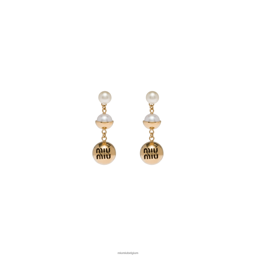 Miu Miu goud/cremeoorbellen van metaal en parels N8F6L1308 juwelen