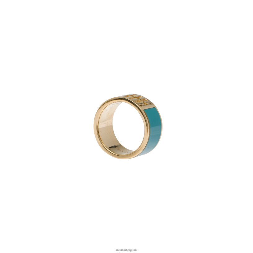 Miu Miu Pauw blauwgeëmailleerde metalen ring N8F6L1384 juwelen