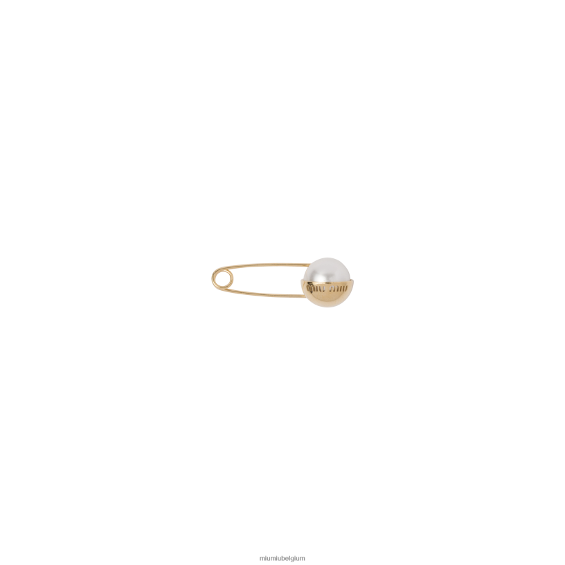 Miu Miu goud/cremebroche van metaal en parel N8F6L1389 juwelen