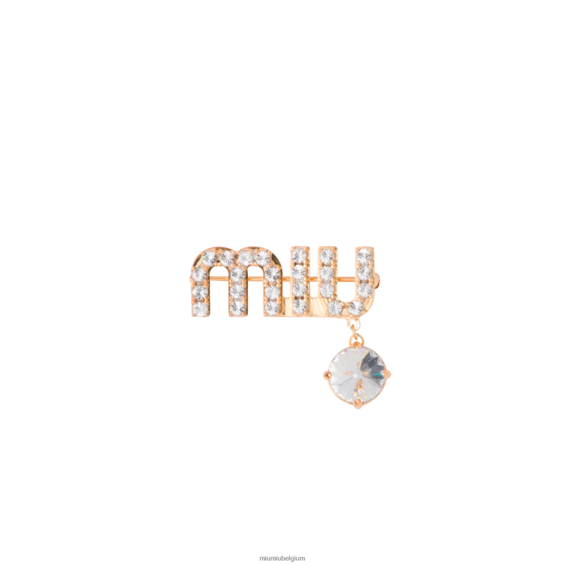 Miu Miu goudbroche met kristallen hanger N8F6L1392 juwelen