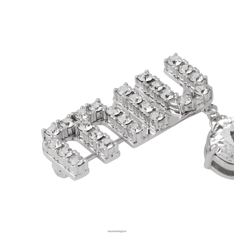 Miu Miu staalbroche met kristallen hanger N8F6L1393 juwelen