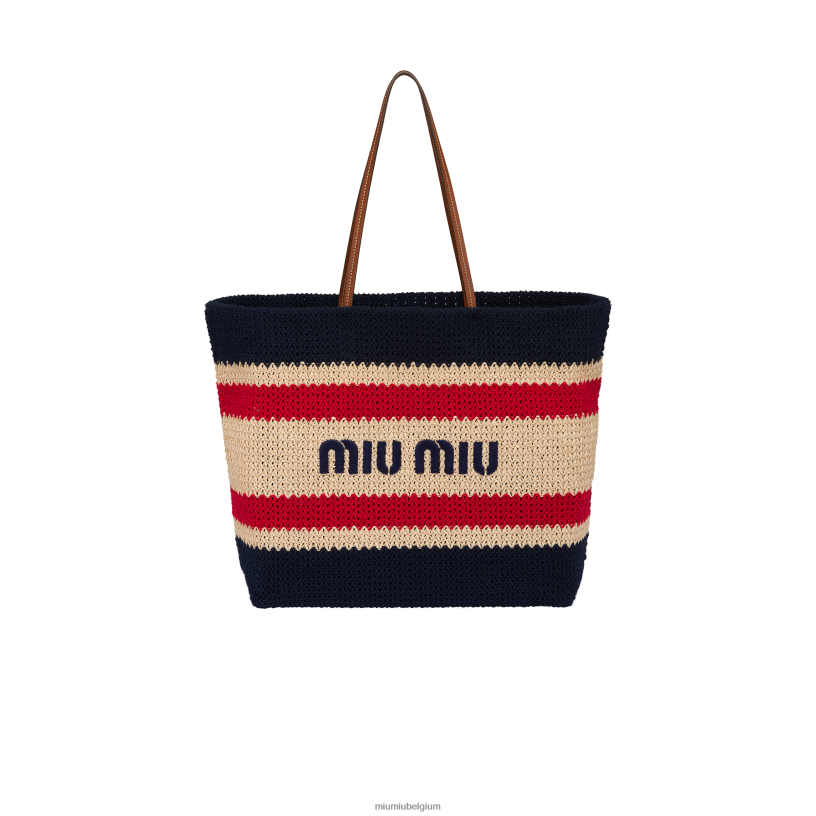 Miu Miu beige/blauwdraagtas van raffia en katoen N8F6L127 verzameling