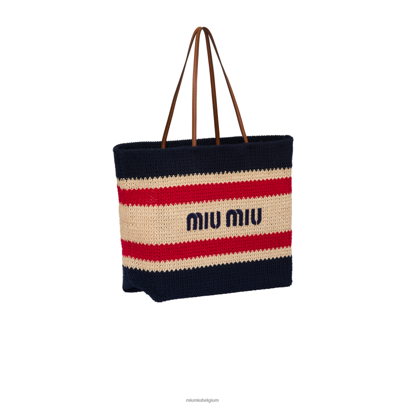 Miu Miu beige/blauwdraagtas van raffia en katoen N8F6L127 verzameling