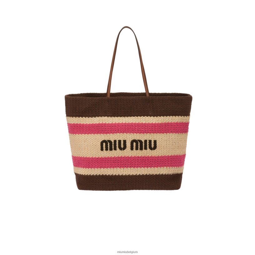 Miu Miu beige/donkerbruindraagtas van raffia en katoen N8F6L132 verzameling