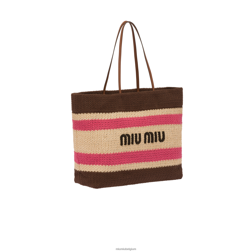 Miu Miu beige/donkerbruindraagtas van raffia en katoen N8F6L132 verzameling