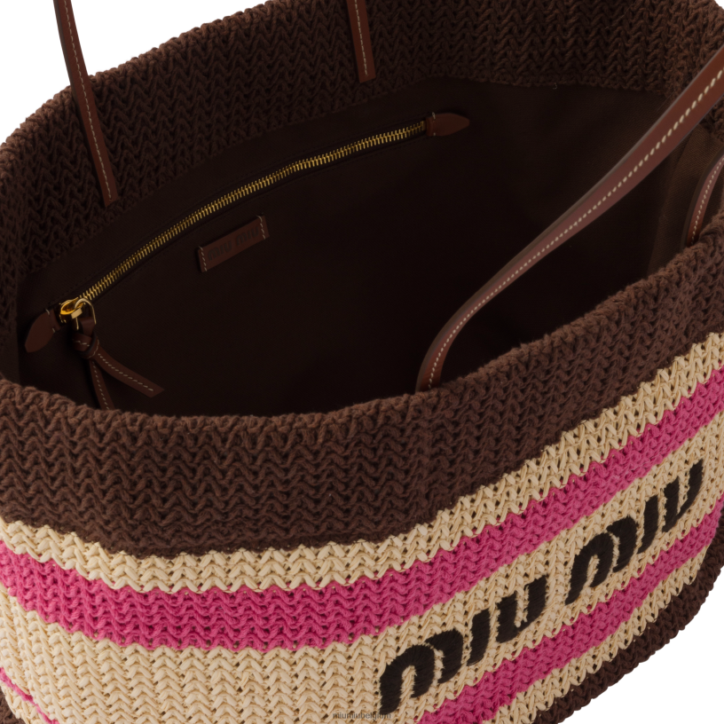 Miu Miu beige/donkerbruindraagtas van raffia en katoen N8F6L132 verzameling