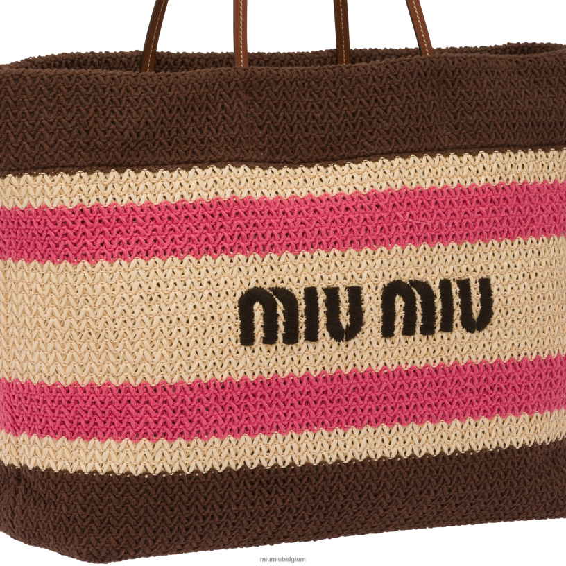Miu Miu beige/donkerbruindraagtas van raffia en katoen N8F6L132 verzameling