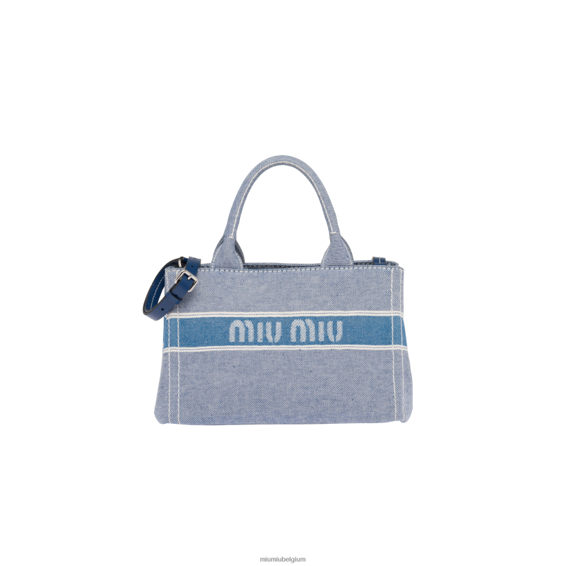 Miu Miu blauwtjeDenim handtas met jacquard logo N8F6L133 verzameling