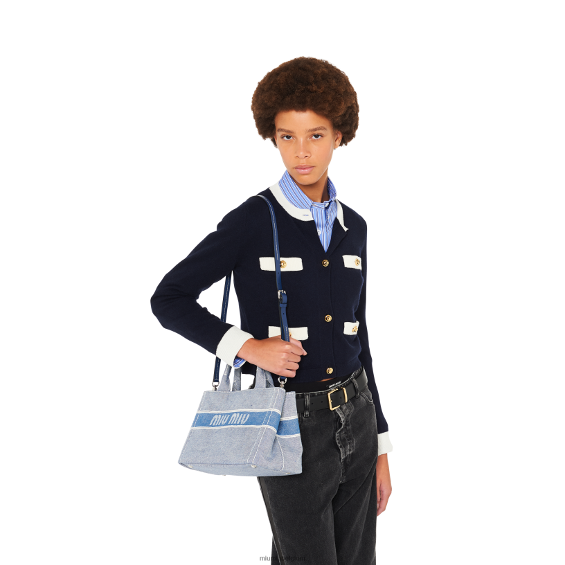 Miu Miu blauwtjeDenim handtas met jacquard logo N8F6L133 verzameling