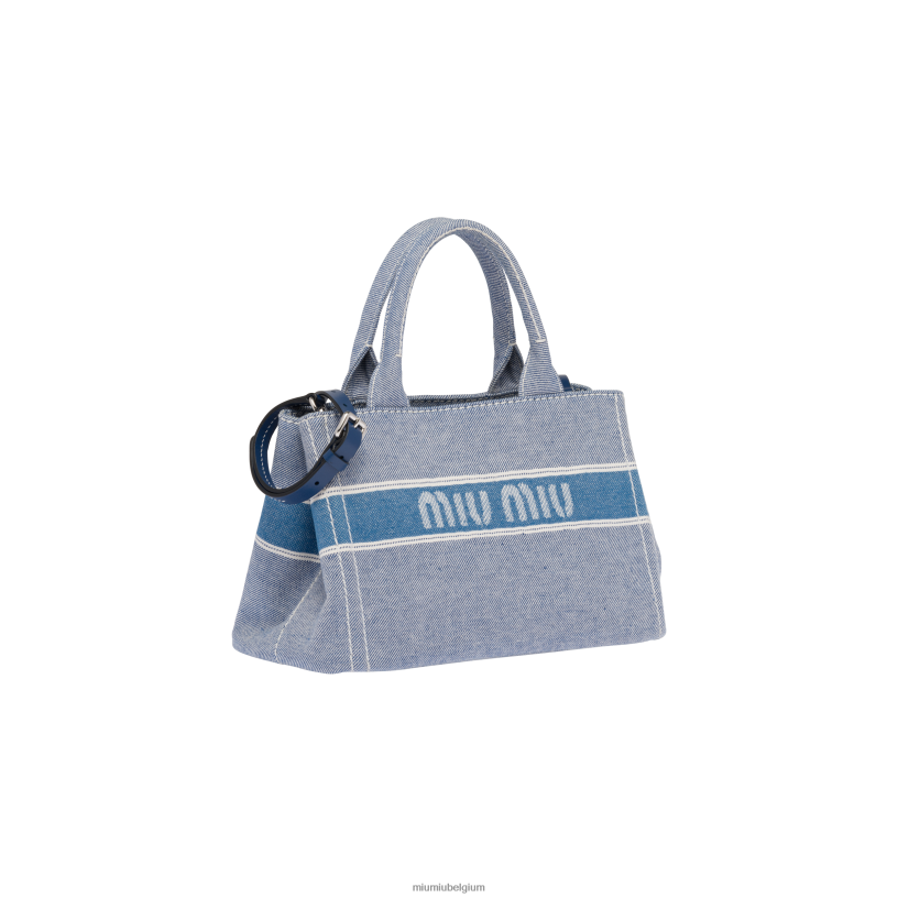 Miu Miu blauwtjeDenim handtas met jacquard logo N8F6L133 verzameling