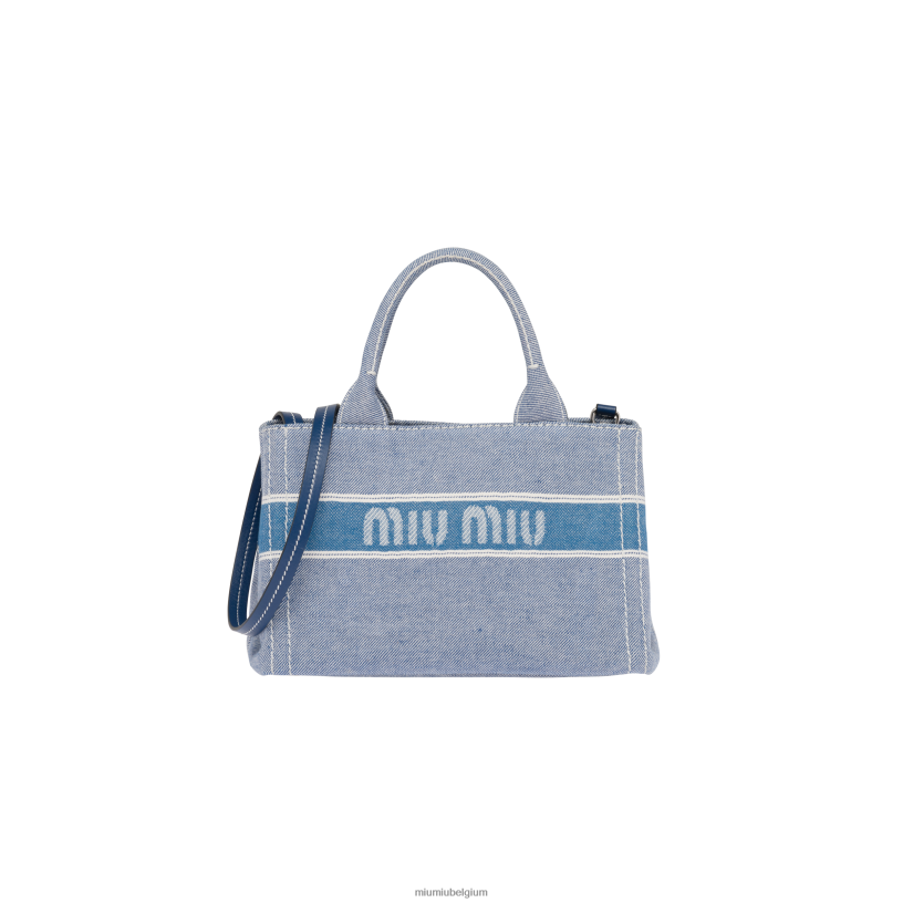 Miu Miu blauwtjeDenim handtas met jacquard logo N8F6L133 verzameling