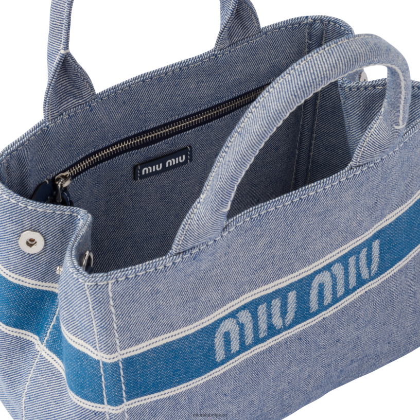 Miu Miu blauwtjeDenim handtas met jacquard logo N8F6L133 verzameling