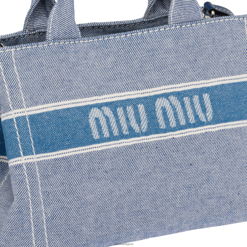 Miu Miu blauwtjeDenim handtas met jacquard logo N8F6L133 verzameling