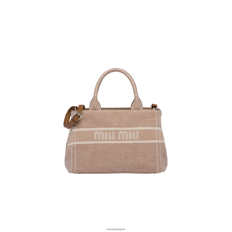 Miu Miu kameel bruinDenim handtas met jacquard logo N8F6L134 verzameling