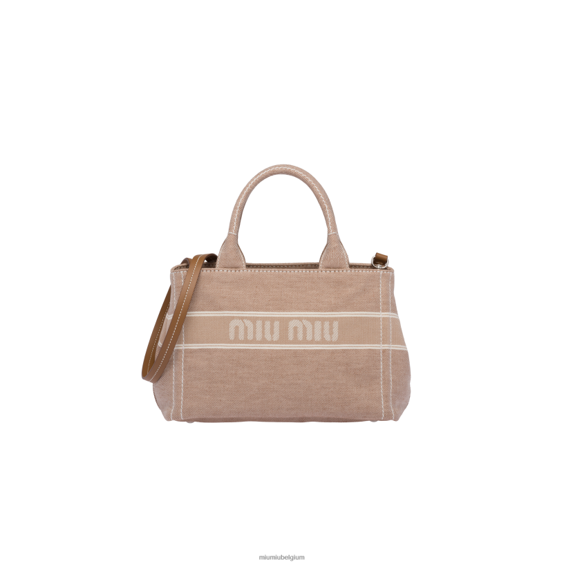 Miu Miu kameel bruinDenim handtas met jacquard logo N8F6L134 verzameling