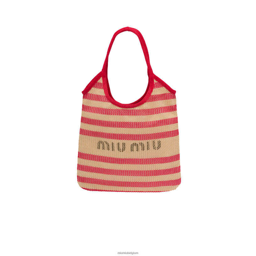 Miu Miu rood/beigestoffen en linnen draagtas N8F6L124 verzameling