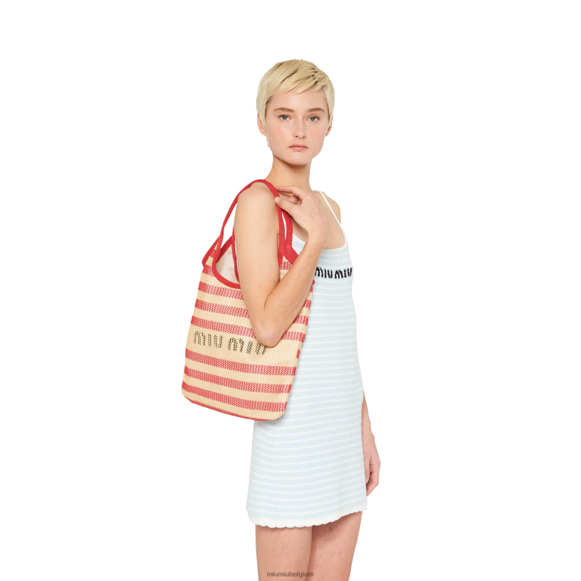 Miu Miu rood/beigestoffen en linnen draagtas N8F6L124 verzameling