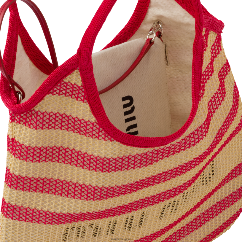 Miu Miu rood/beigestoffen en linnen draagtas N8F6L124 verzameling