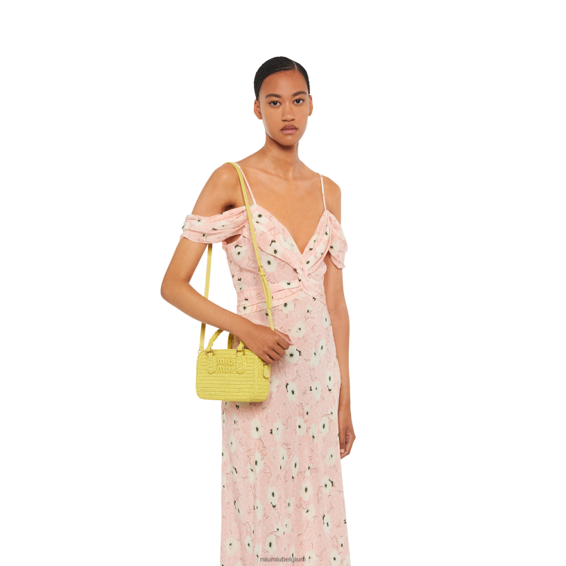 Miu Miu citroengeelgehaakte tas met handvat aan de bovenkant N8F6L160 verzameling