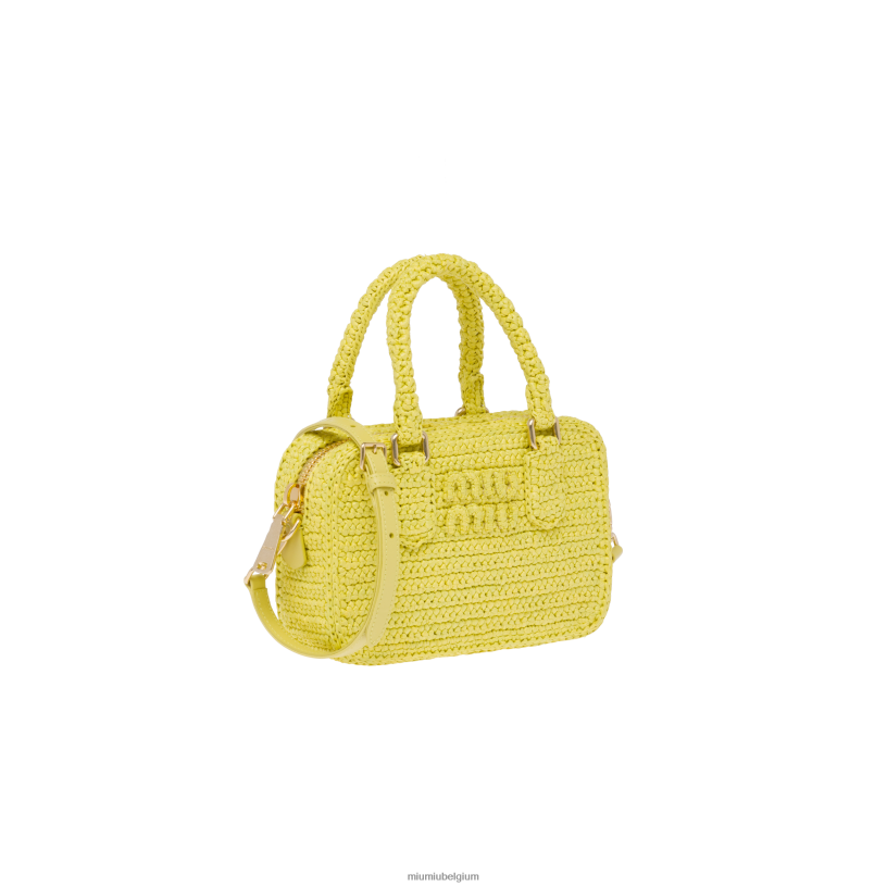 Miu Miu citroengeelgehaakte tas met handvat aan de bovenkant N8F6L160 verzameling