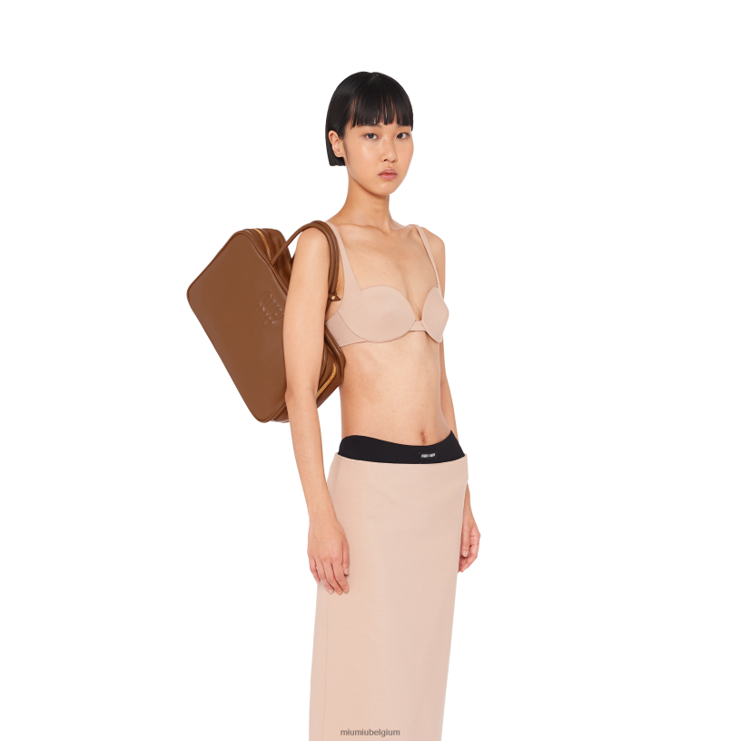 Miu Miu cognacleren tas met handvat aan de bovenkant N8F6L150 verzameling