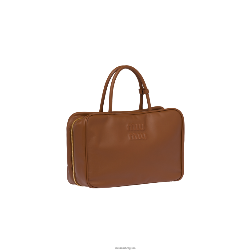 Miu Miu cognacleren tas met handvat aan de bovenkant N8F6L150 verzameling