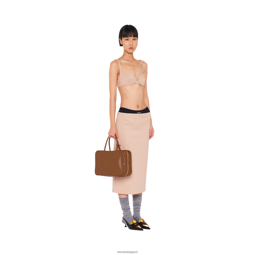 Miu Miu cognacleren tas met handvat aan de bovenkant N8F6L150 verzameling