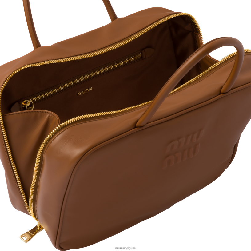 Miu Miu cognacleren tas met handvat aan de bovenkant N8F6L150 verzameling