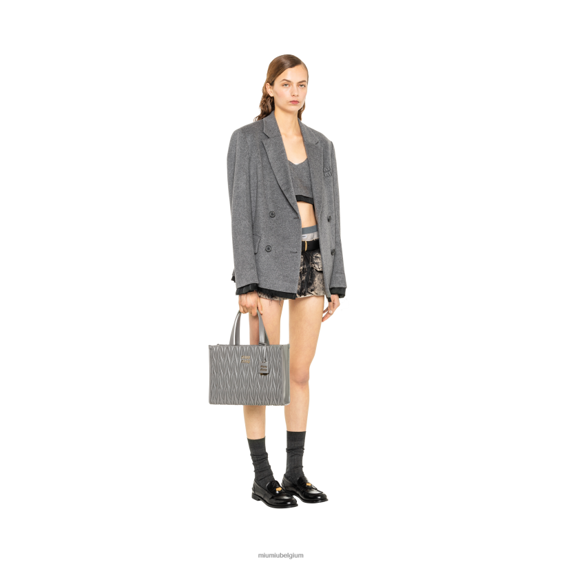 Miu Miu marmer grijsmatelasse nappa lederen draagtas N8F6L55 verzameling