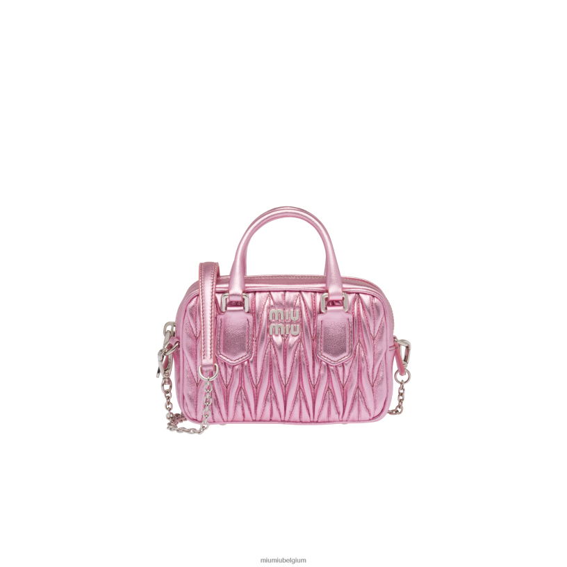 Miu Miu roze mordoreMini-tas van gematelasseerd nappaleer met handgreep aan de bovenkant N8F6L164 verzameling