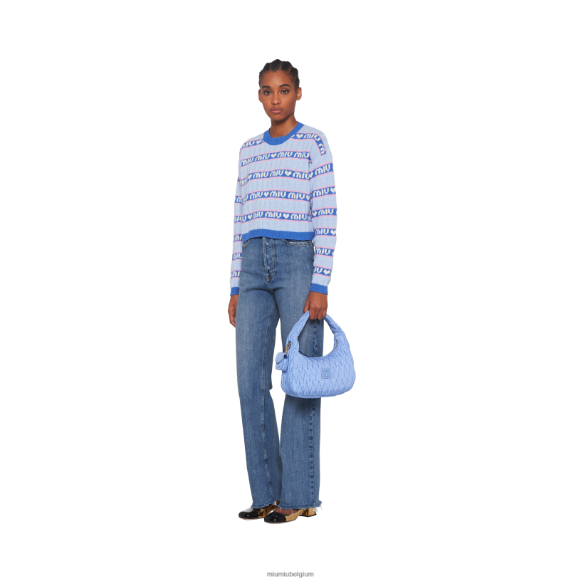 Miu Miu astraal blauwdwaal gematelasseerde hobo-tas van geregenereerd nylon N8F6L37 verzameling