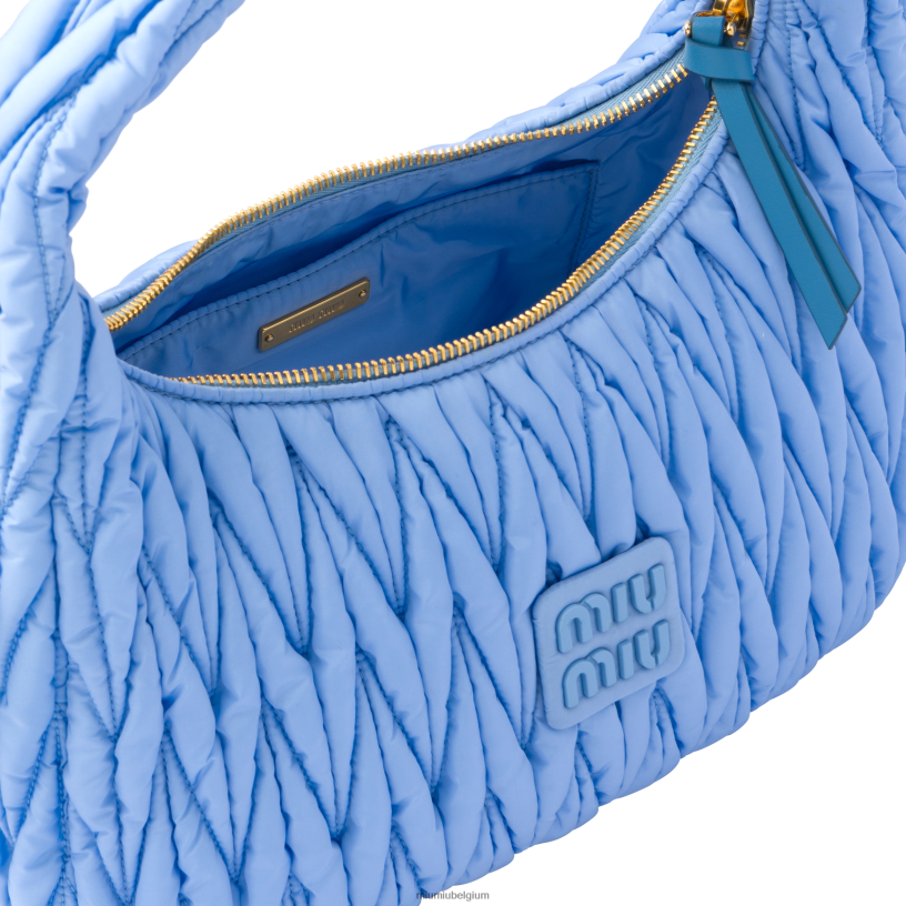 Miu Miu astraal blauwdwaal gematelasseerde hobo-tas van geregenereerd nylon N8F6L37 verzameling