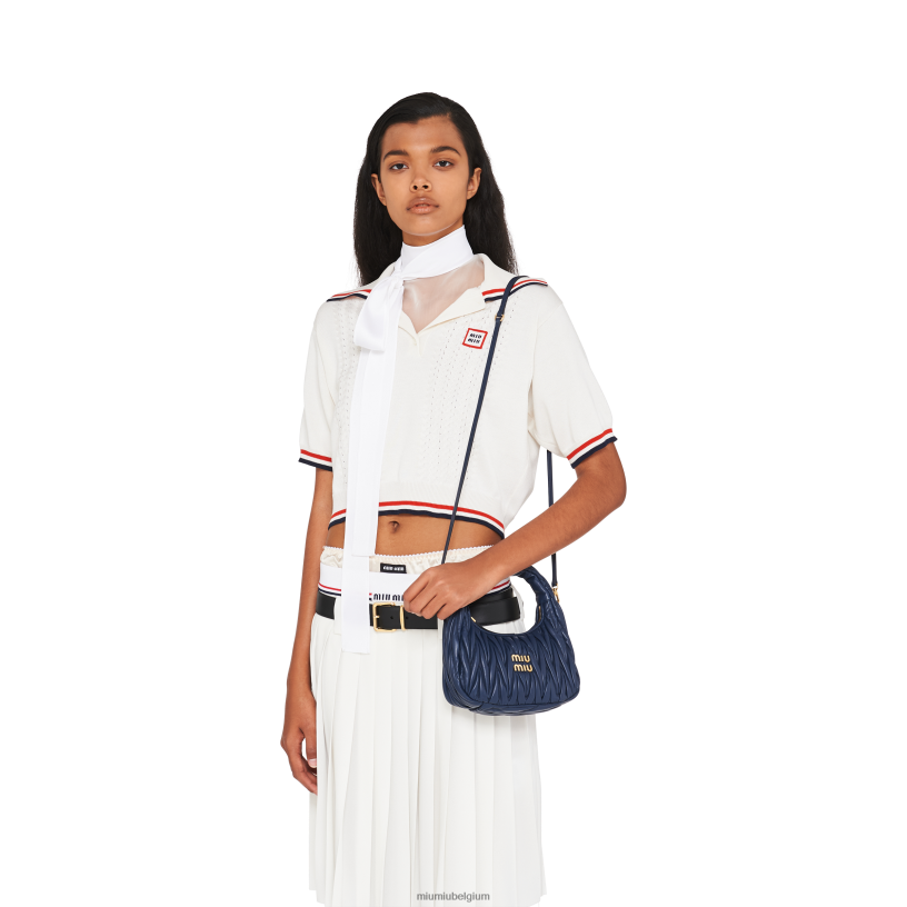 Miu Miu baltisch blauwdwaal matelasse mini hobo tas van nappaleer N8F6L5 verzameling