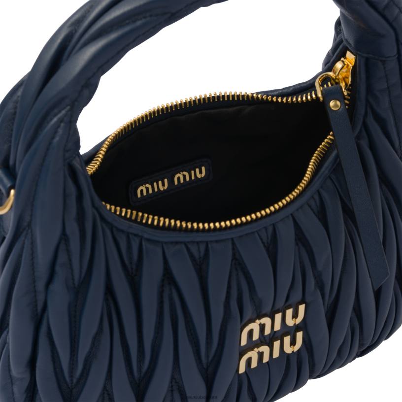 Miu Miu baltisch blauwdwaal matelasse mini hobo tas van nappaleer N8F6L5 verzameling