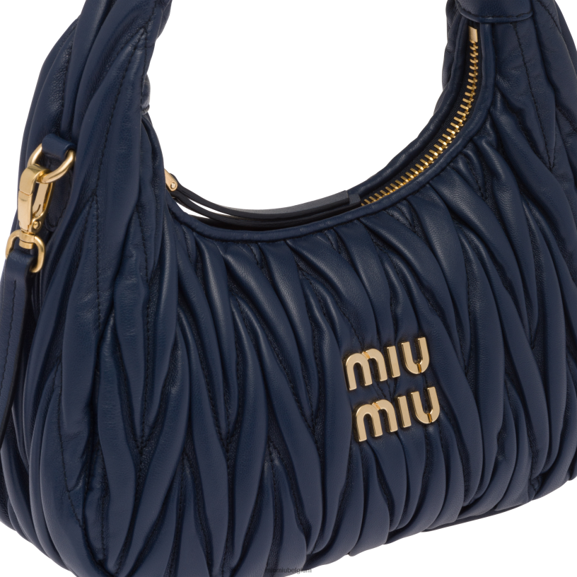 Miu Miu baltisch blauwdwaal matelasse mini hobo tas van nappaleer N8F6L5 verzameling