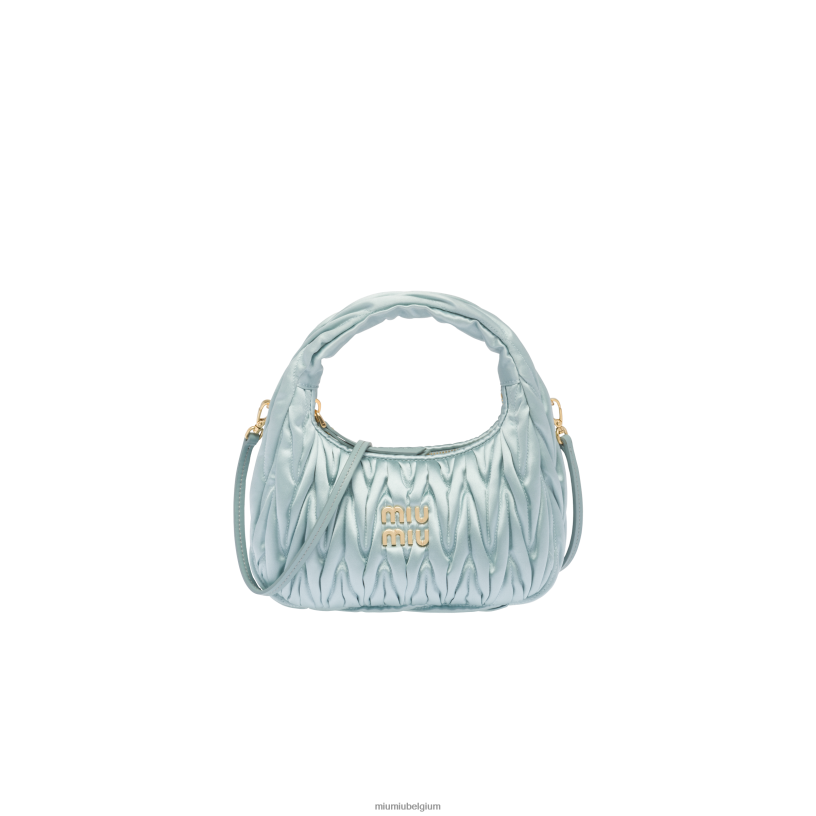 Miu Miu blauw meerWander Matelasse satijnen mini hobo tas N8F6L10 verzameling
