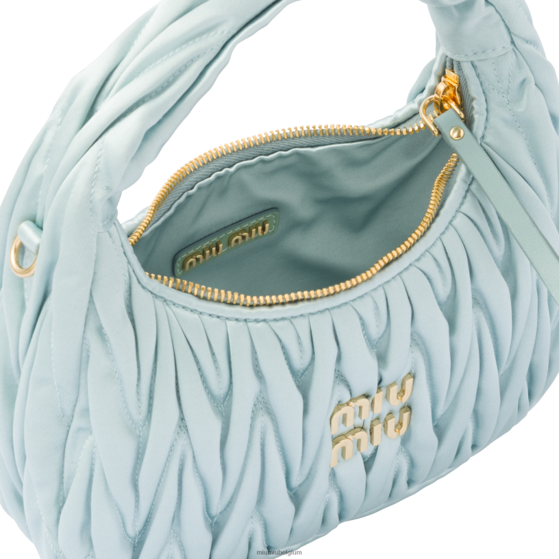 Miu Miu blauw meerWander Matelasse satijnen mini hobo tas N8F6L10 verzameling