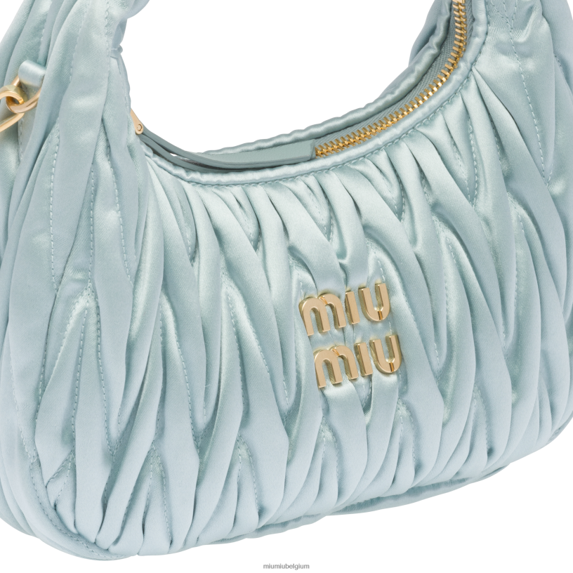 Miu Miu blauw meerWander Matelasse satijnen mini hobo tas N8F6L10 verzameling