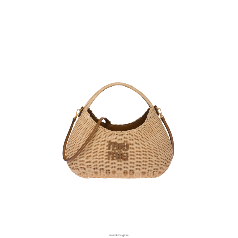 Miu Miu bruin/karameldwaal rieten handtas N8F6L38 verzameling