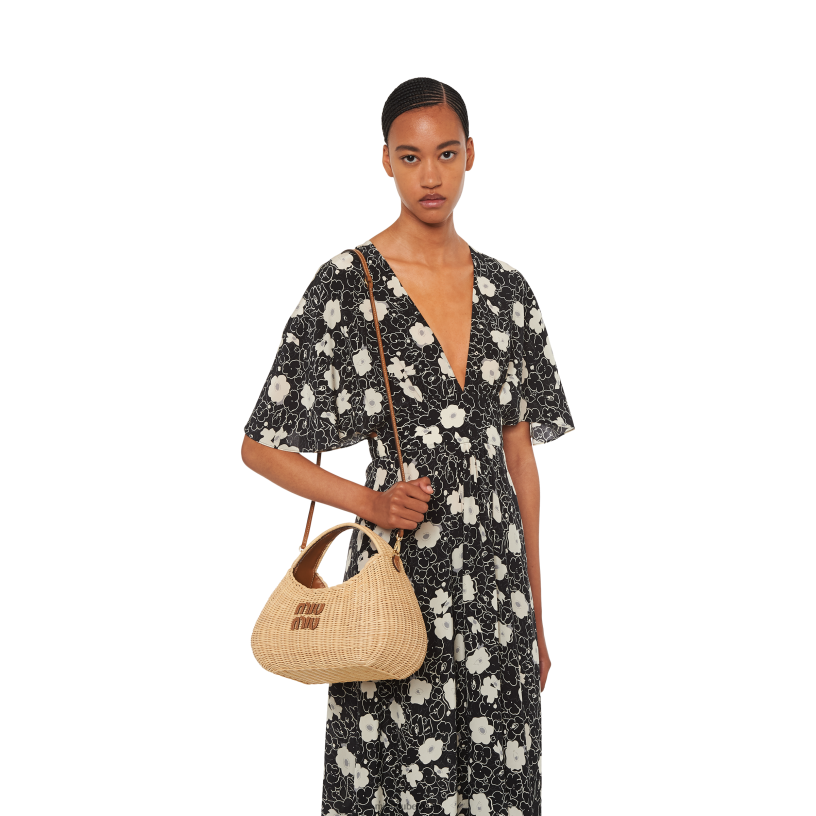 Miu Miu bruin/karameldwaal rieten handtas N8F6L38 verzameling