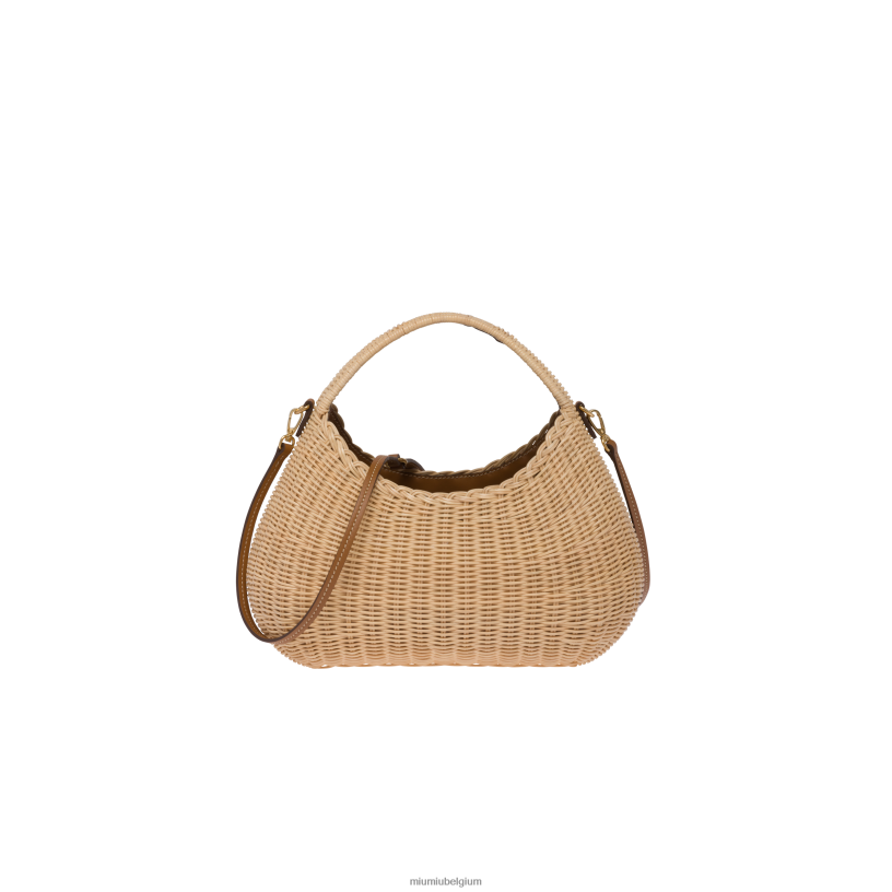 Miu Miu bruin/karameldwaal rieten handtas N8F6L38 verzameling