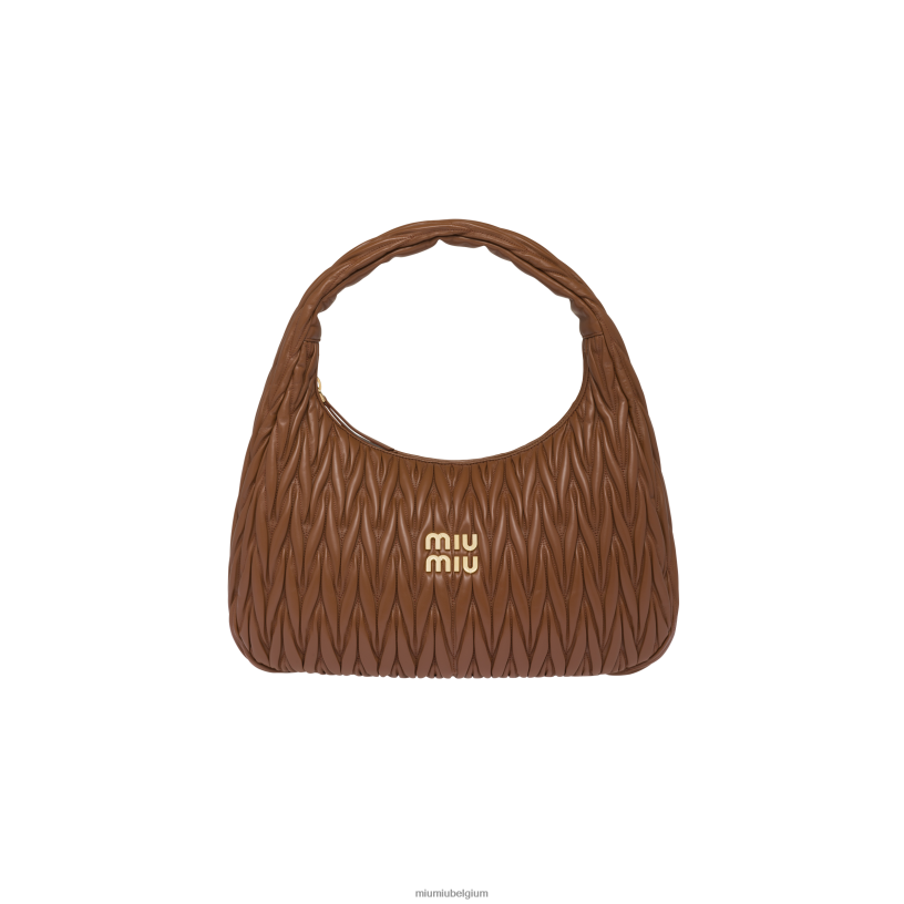 Miu Miu cognacdwaal gematelasseerde nappa lederen hobo tas N8F6L29 verzameling