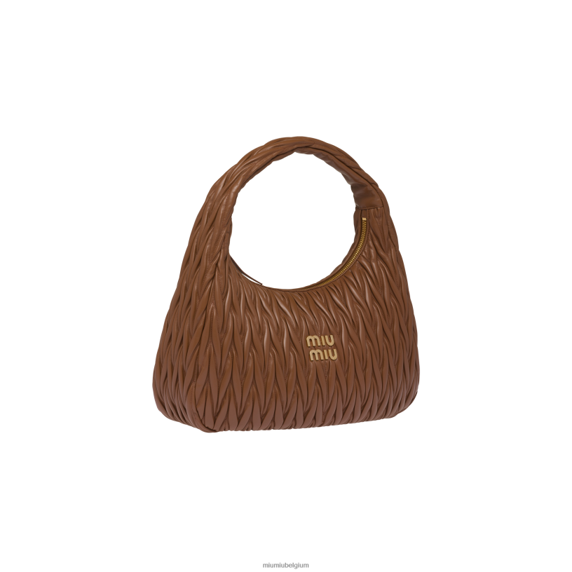 Miu Miu cognacdwaal gematelasseerde nappa lederen hobo tas N8F6L29 verzameling