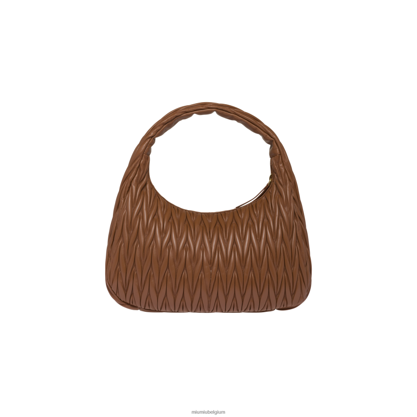 Miu Miu cognacdwaal gematelasseerde nappa lederen hobo tas N8F6L29 verzameling