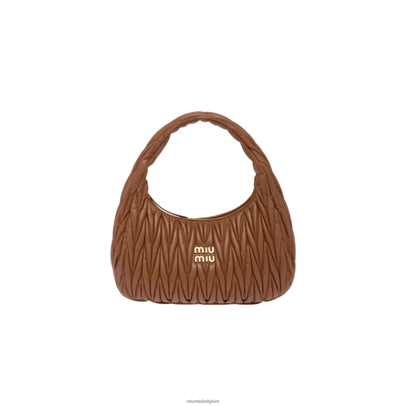 Miu Miu cognacdwaal gematelasseerde nappa lederen hobo tas N8F6L33 verzameling