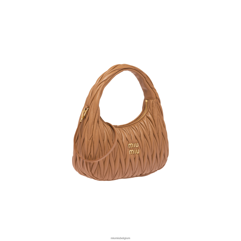 Miu Miu karameldwaal gematelasseerde nappa lederen hobo tas N8F6L26 verzameling