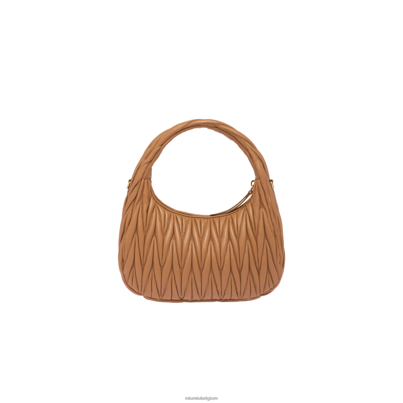 Miu Miu karameldwaal gematelasseerde nappa lederen hobo tas N8F6L26 verzameling