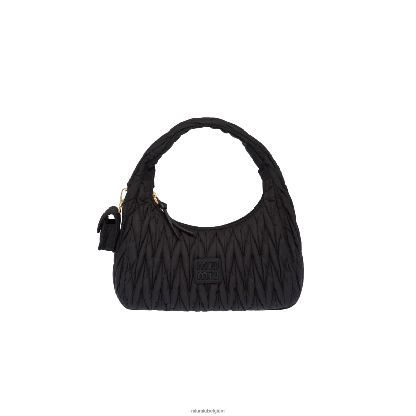 Miu Miu zwartdwaal gematelasseerde hobo-tas van geregenereerd nylon N8F6L36 verzameling